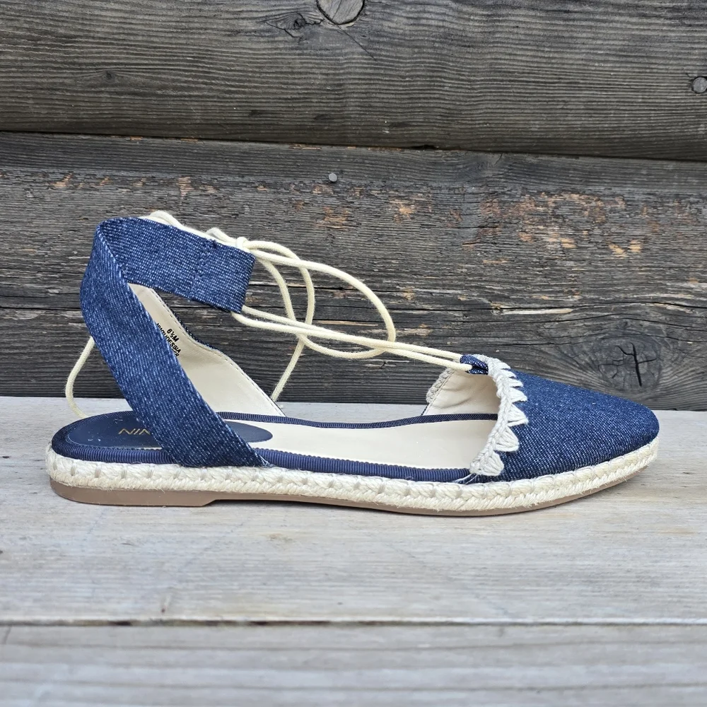 Nine West NEW Unah Coastal Mediterranean Denim Pointy Toe Flat Sandal 6.5M